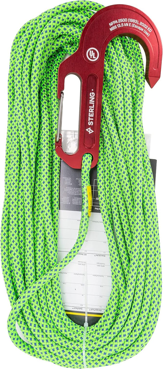 Nylon Escape Rope - 50 Foot RNR Poseidon 8MM Nylon Rope Sewn onto Lightning GT Hook, Rock Climbing Accessory