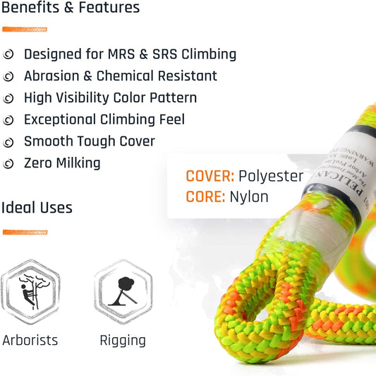 Arborist Rope 11.8mm x 150Ft High-Strength 24-Strands Static Climbing Rope