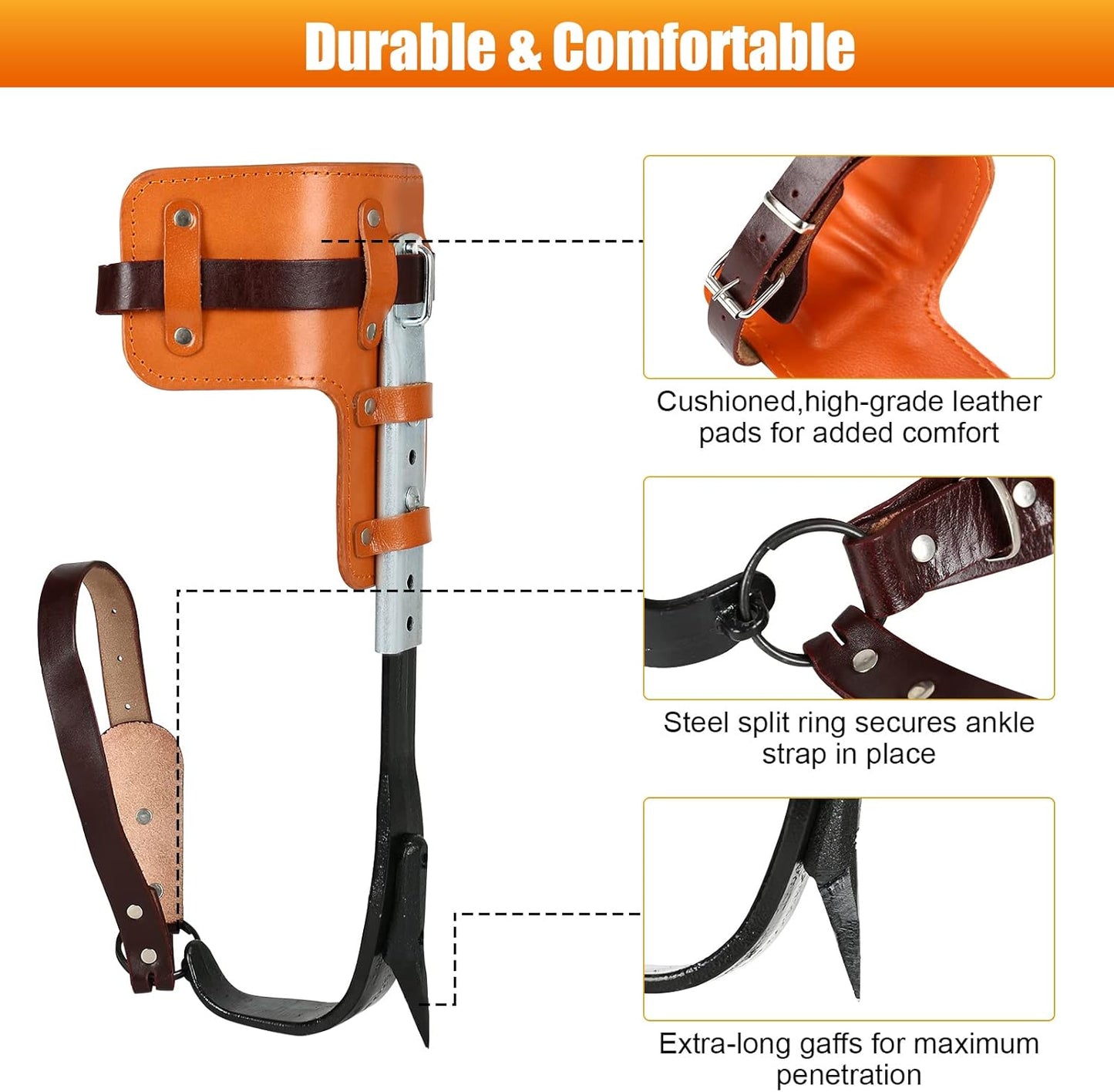 Tree Climbing Gear with Adjustable Climbing Belt and Steel Wire Core Flip Line